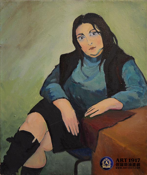 Девуш ка в зеленом.绿衣服的女孩2005年. 布面油画60х50 年.JPG