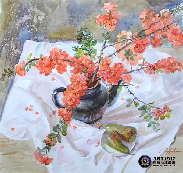 Айва и груши 木瓜和梨 2016 水彩纸 61х63.jpg