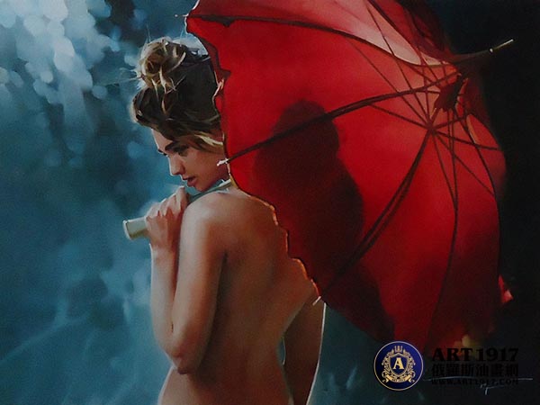 Красный зонт.红色雨伞. 布面油画. 60х80см 2017年.jpg