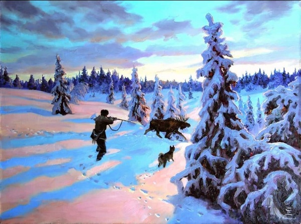 b222杰马科夫61叶夫根尼 《雪中打猎》 布面油画 60x80cm 2009年.