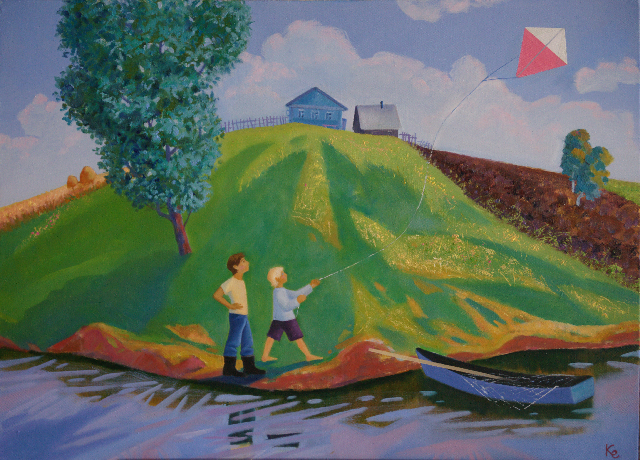 a22-叶列娜61科萨里科娃《放纸鸢》60x80 &nbsp;2015年 布面油画.